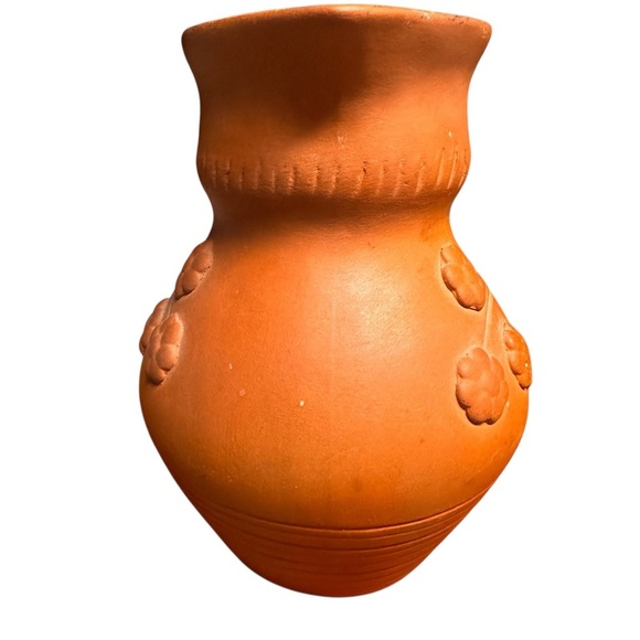 Moldova Clay Terracotta Pitcher Floral Design Handmade Pottery Vintage 7” - Picture 4 of 8